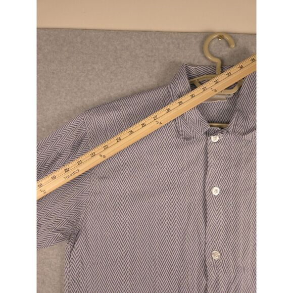 Hammacher Schlemmer Mens Button Up Short Sleeve Herringbone Shirt Medium Silver - Picture 5 of 8
